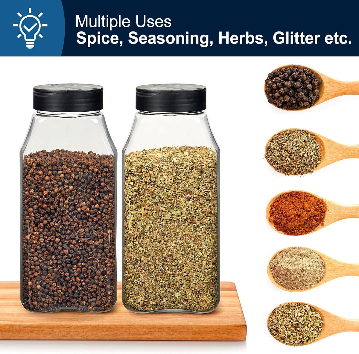 TUZAZO 32 Oz Large Spice Jars Plastic Seasoning Containers, 6 Pack