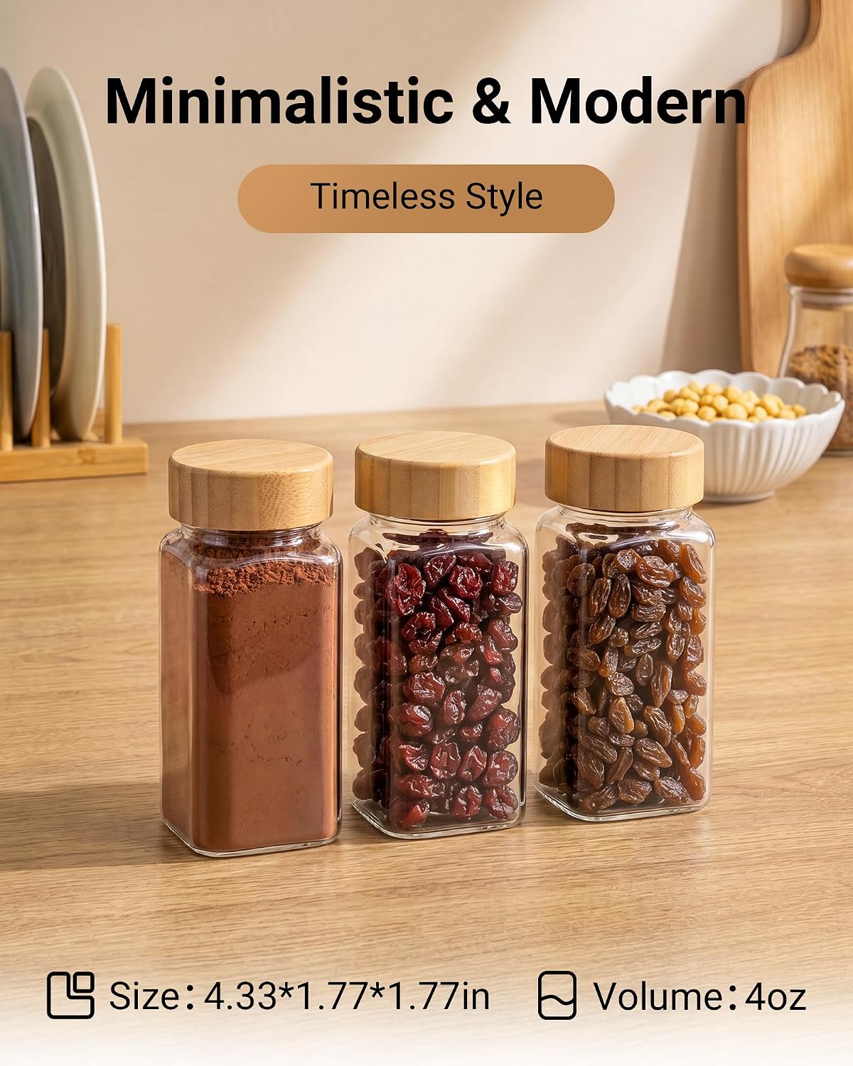 24 Pack Glass Spice Jars : 492 Lables & Pepper Grinder & Bamboo Lids