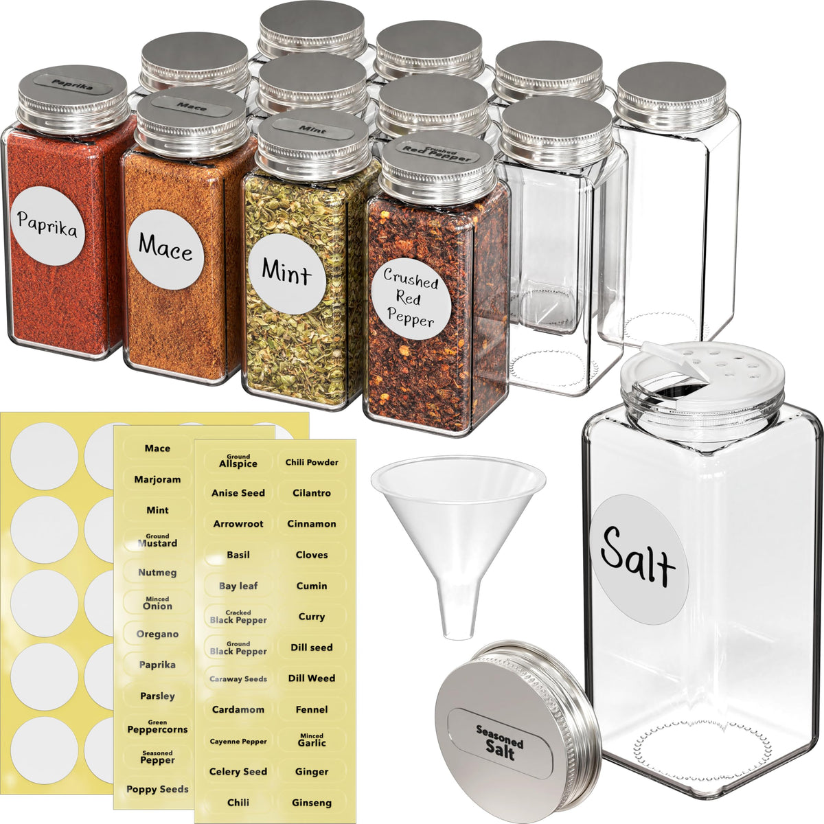 Simple Houseware Spice Jars 4-oz Square Glass Bottles, 12 Pack