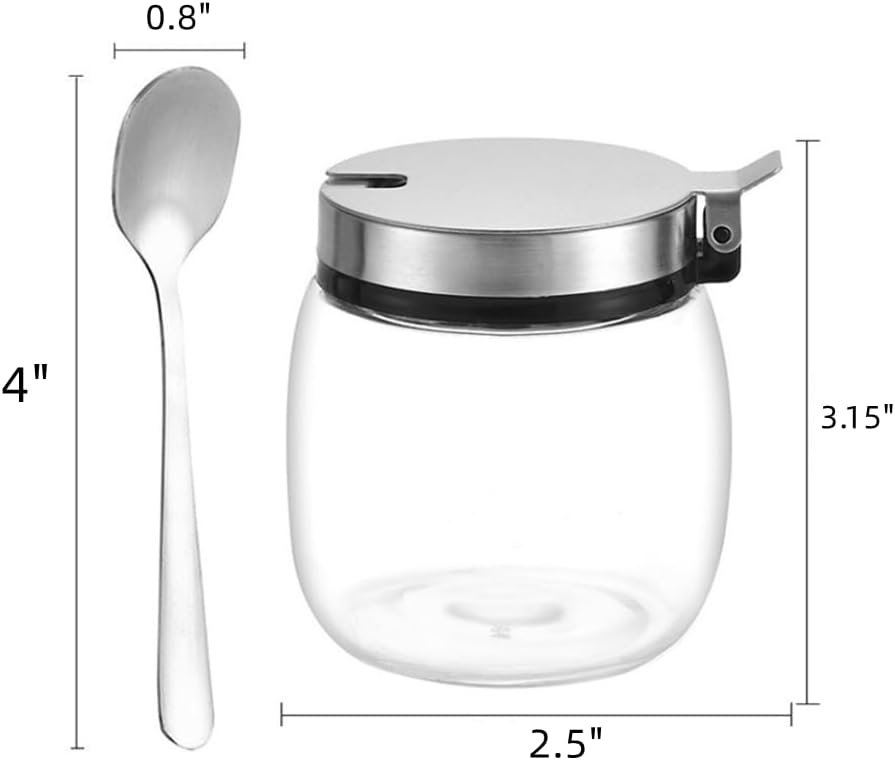 Hewnda 2Pcs Sugar Salt Container Set,8 oz glass jar with lid and spoon