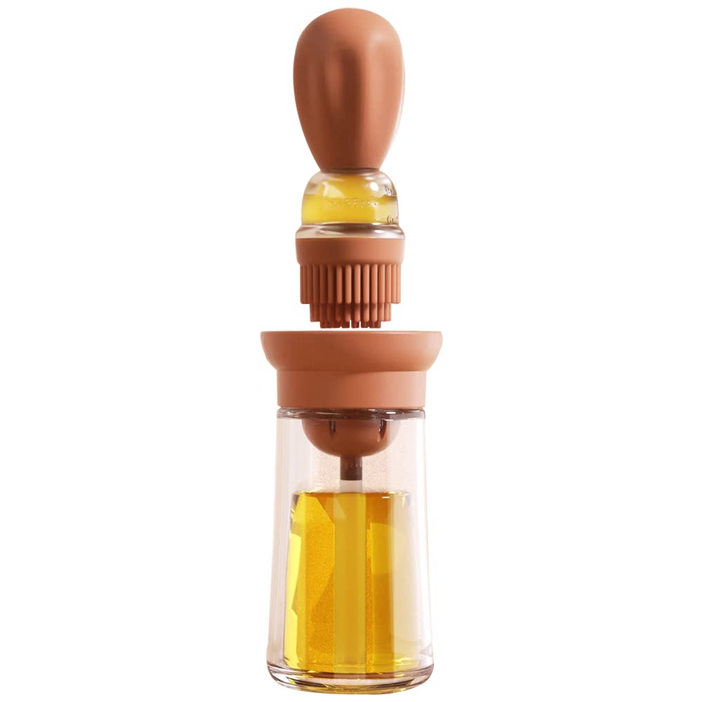 Oil Dispenser with Brush - Glass Olive Oil Dispenser for Kitchen, 2 IN 1 Oil Dispenser Bottle with Silicone Basting Brush for Cooking Vinegar Sauce BBQ Grill Frying, T-OB21, Grey