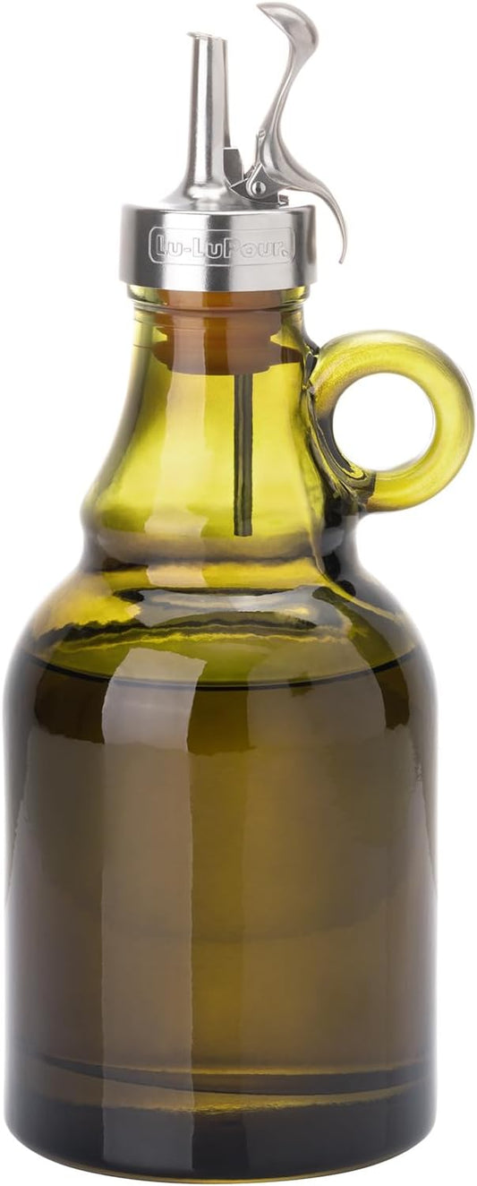 500ml Green Olive Oil Dispenser Bottle,17oz Glass Oil and Vinegar Cruet