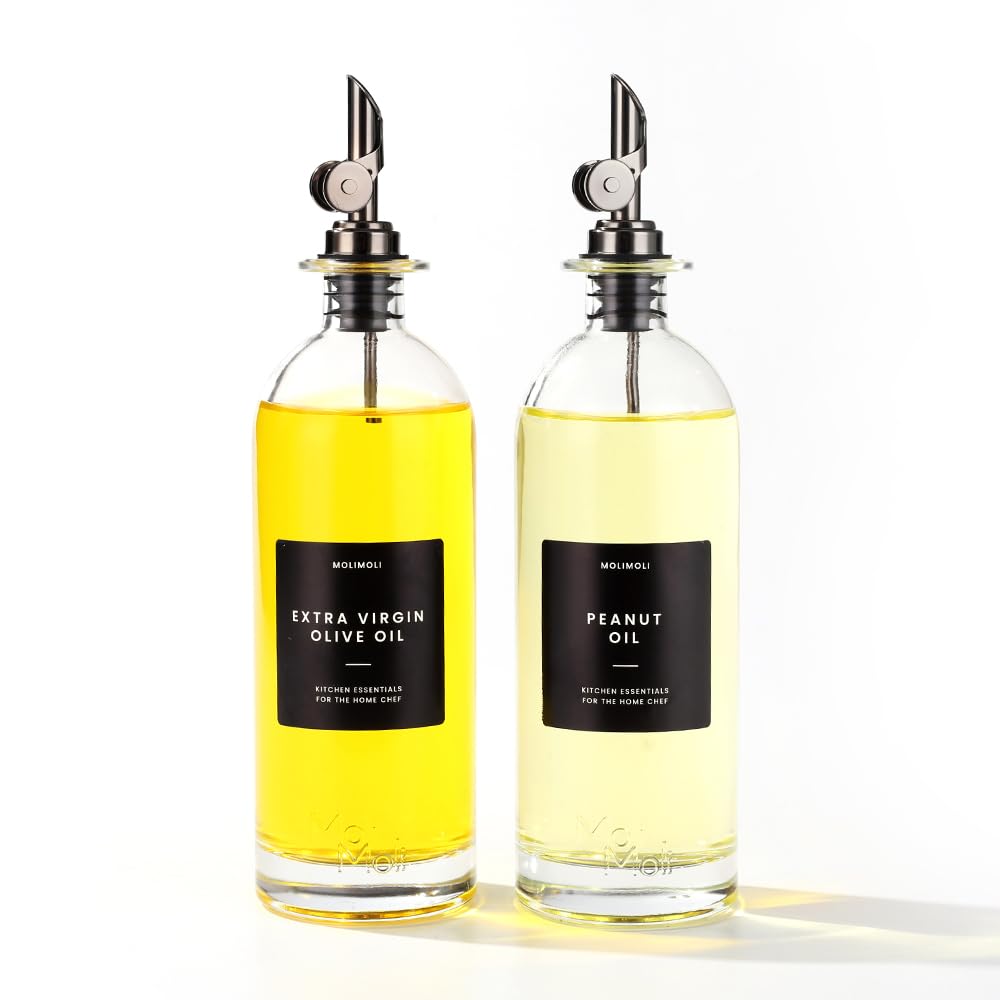 Molimoli - Premium Olive Oil Dispenser Bottles for Kitchen with Pourer - Oil and Vinegar Dispenser Set, Glass Dispenser for Kitchen, Dispenser Bottle of 350ml - Set of 2