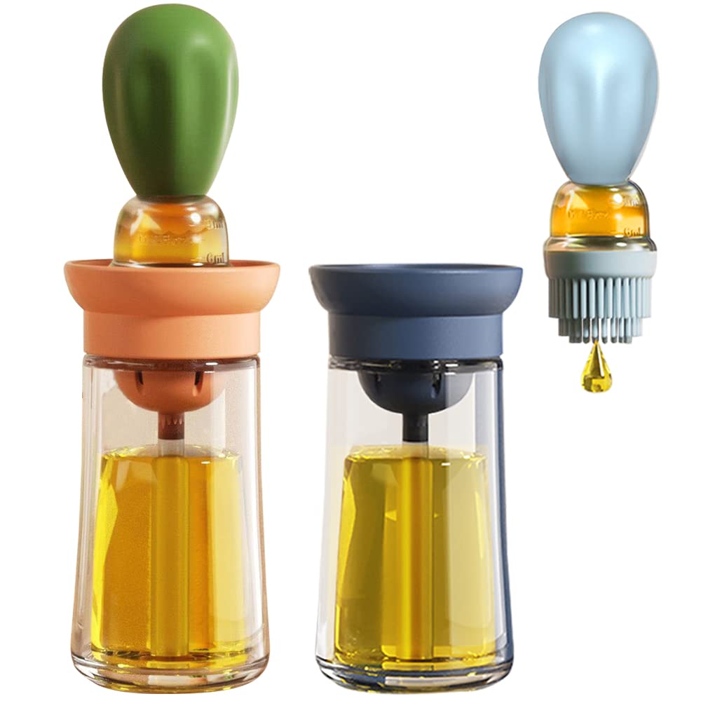 Oil Dispenser with Brush - Glass Olive Oil Dispenser for Kitchen, 2 IN 1 Oil Dispenser Bottle with Silicone Basting Brush for Cooking Vinegar Sauce BBQ Grill Frying, T-OB21, Grey