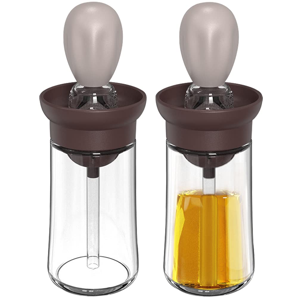 Oil Dispenser with Brush - Glass Olive Oil Dispenser for Kitchen, 2 IN 1 Oil Dispenser Bottle with Silicone Basting Brush for Cooking Vinegar Sauce BBQ Grill Frying, T-OB21, Grey