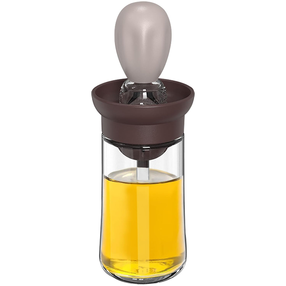 Oil Dispenser with Brush - Glass Olive Oil Dispenser for Kitchen, 2 IN 1 Oil Dispenser Bottle with Silicone Basting Brush for Cooking Vinegar Sauce BBQ Grill Frying, T-OB21, Grey
