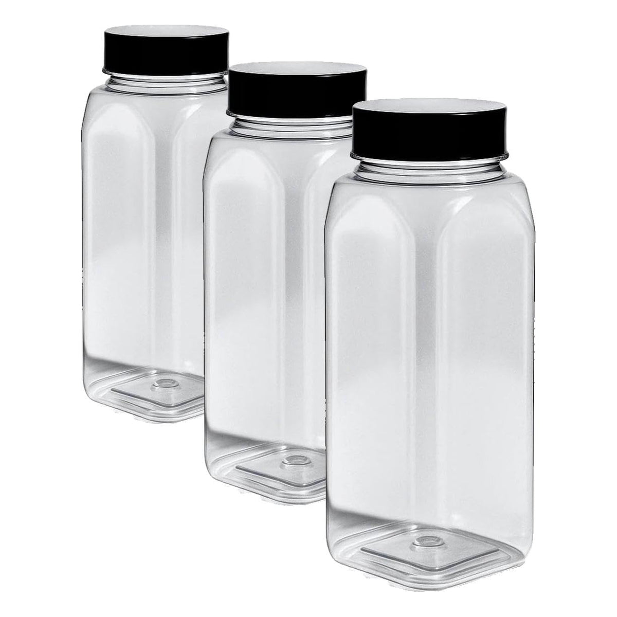 Pride Of India 32 Fl Oz Clear Spice Jar with Dual Opening Lid | Food Grade PET Plastic Oblong Jar | Reusable Organizer for Spices, Herbs, Coffee, Nuts, Snacks & Pet Treats | | 3-4 Cup Capacity