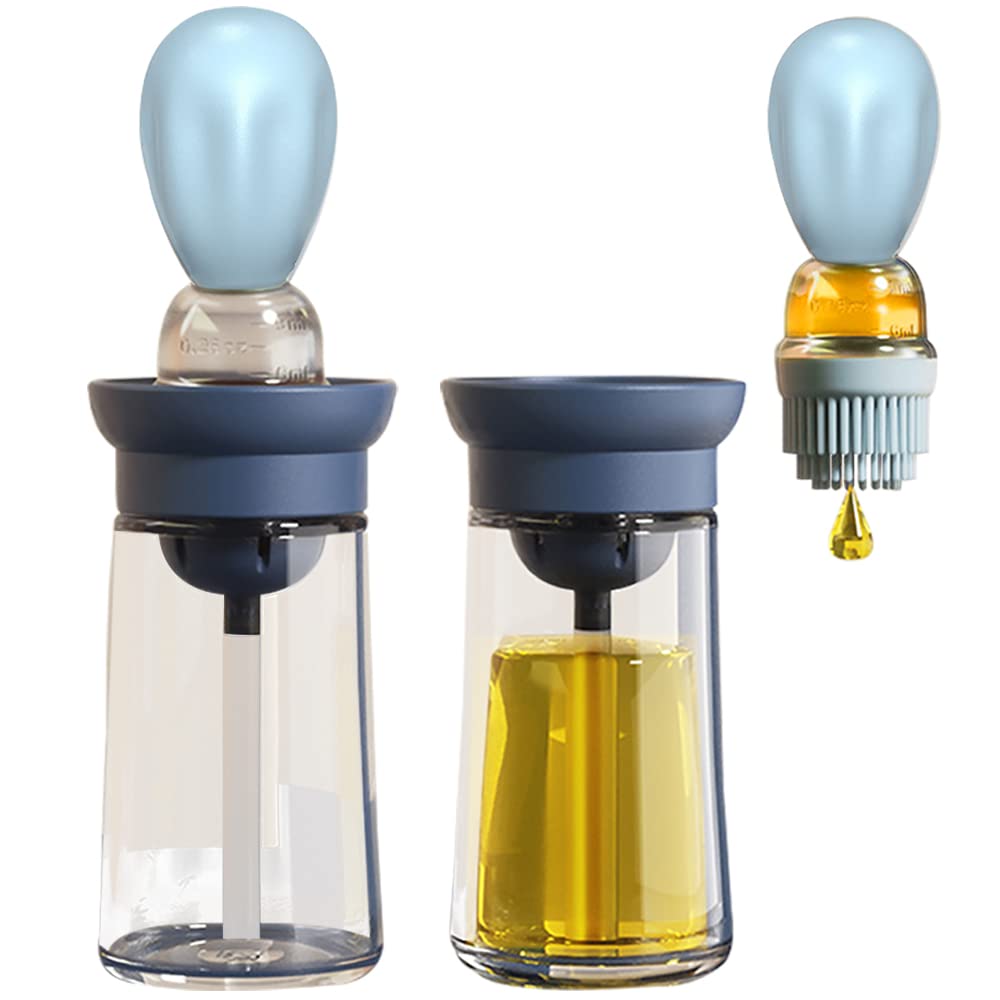 Oil Dispenser with Brush - Glass Olive Oil Dispenser for Kitchen, 2 IN 1 Oil Dispenser Bottle with Silicone Basting Brush for Cooking Vinegar Sauce BBQ Grill Frying, T-OB21, Grey