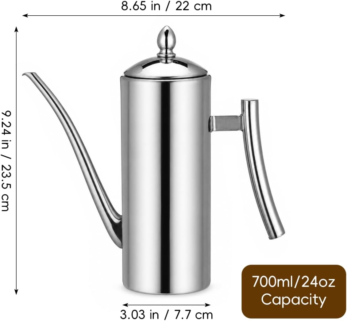 Cabilock 24oz/700ml Olive Oil Dispenser, Leakproof Sus304 Stainless Steel Vinegar Dispenser Bottle, Oil Can Container with Handle for Kitchen Restaurant Cooking Bbq Silver