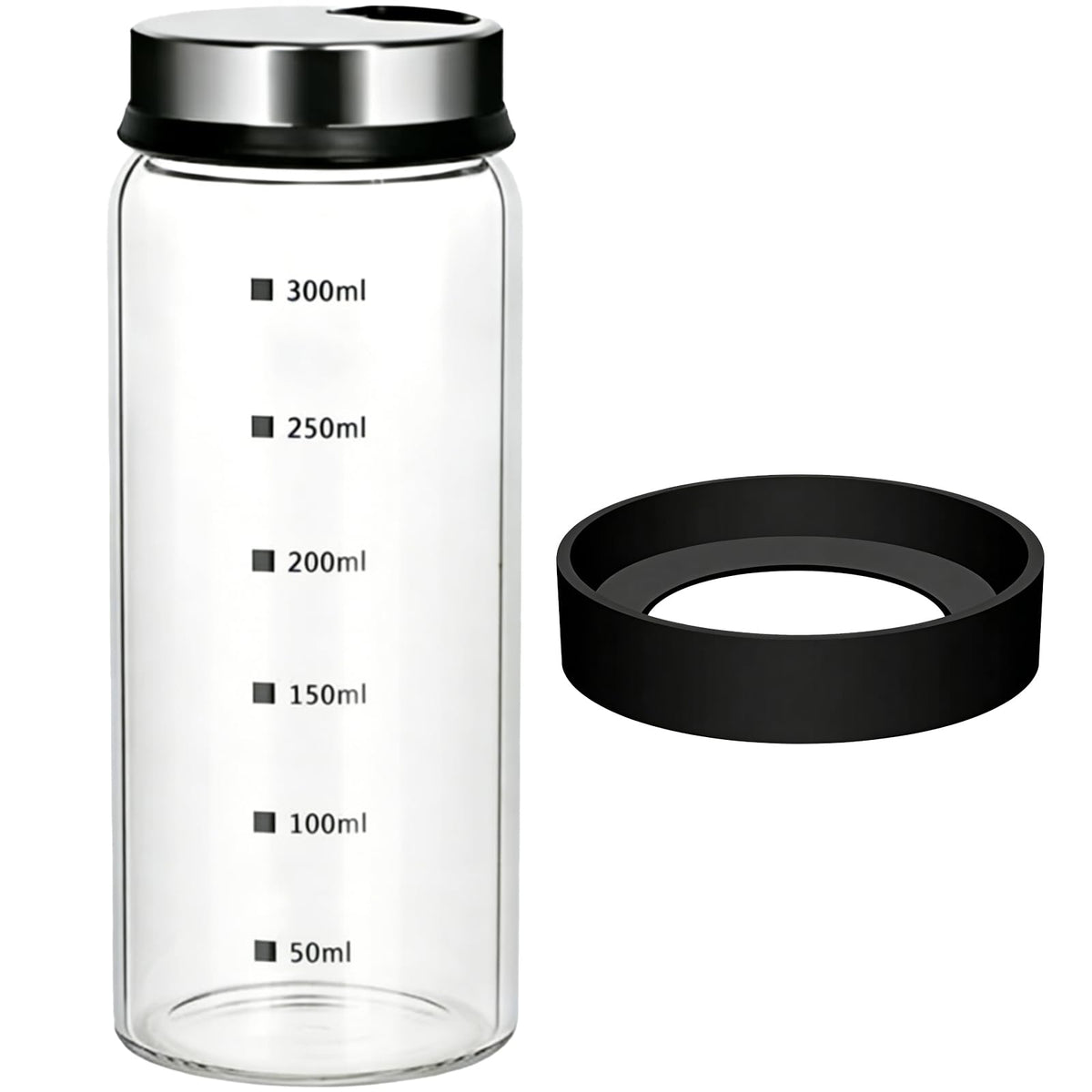 4 Pcs Salt and Pepper Shakers, 350ml Glass Spice Bottles with Adjustable Pour Holes, Spice Dispensers with Non-Slip Silicone Bases, Seasoning Jars with Rotating Steel Lids for Kitchen
