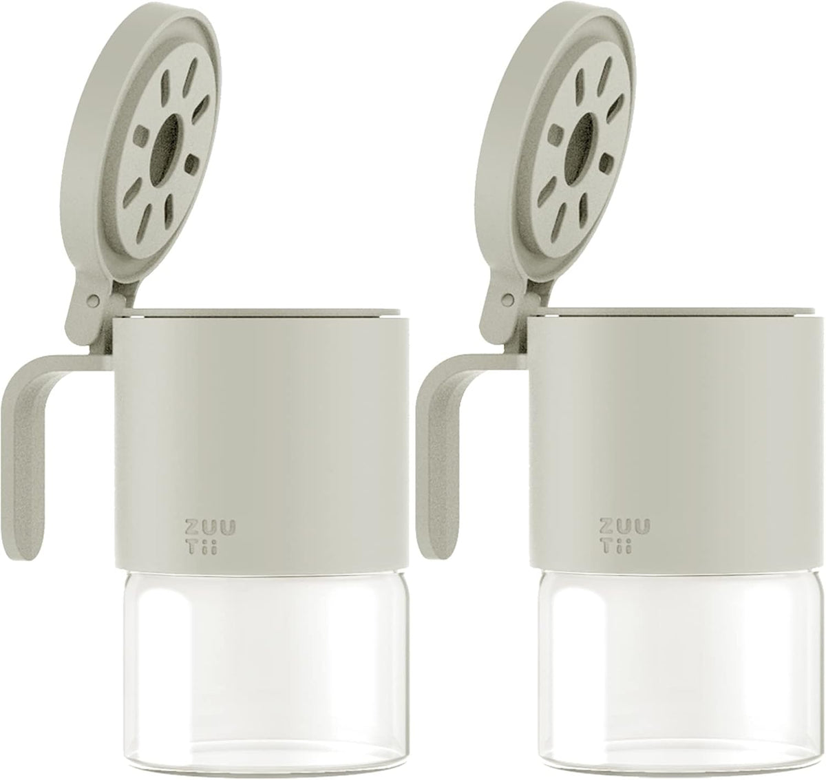 Zuutii Glass Spice Jars,Spice Containers with Spoons, Set of 2 10oz/300ml Spice Bottles, Mini Seasoning Storage Jars with Flapper Caps for Salt, Sugar, Peppers, Chili in Kitchen