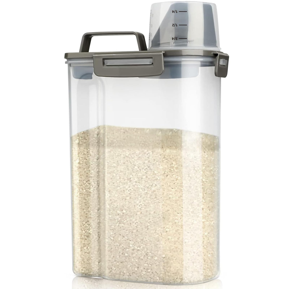 Viretec Rice Storage Container, 15 to 20lb Dry Food Airtight Dispenser, Pet Dog Cat Food Canister, BPA Free Clear Plastic Kitchen and Pantry Organization Bin for Oatmeal, Cereal, Pasta, Flour Grey