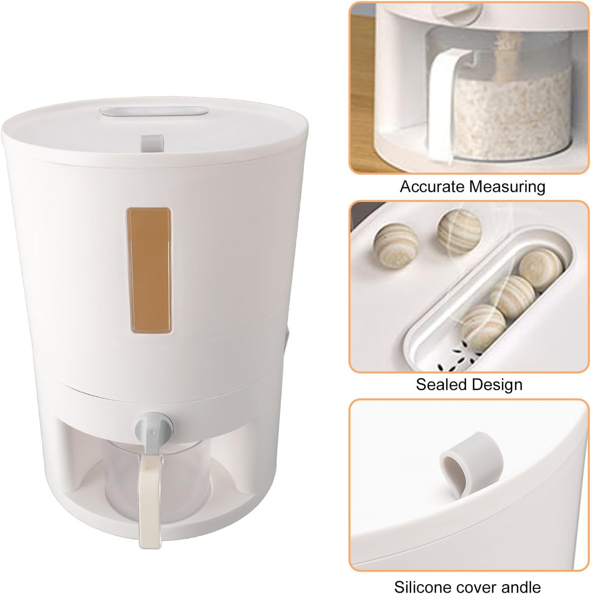 Kitchen Rice Storage Container with Measuring Cup Sealed Design Accurate Measurement Grain Dispenser for Home Use Flour, Pet Food, (Small)