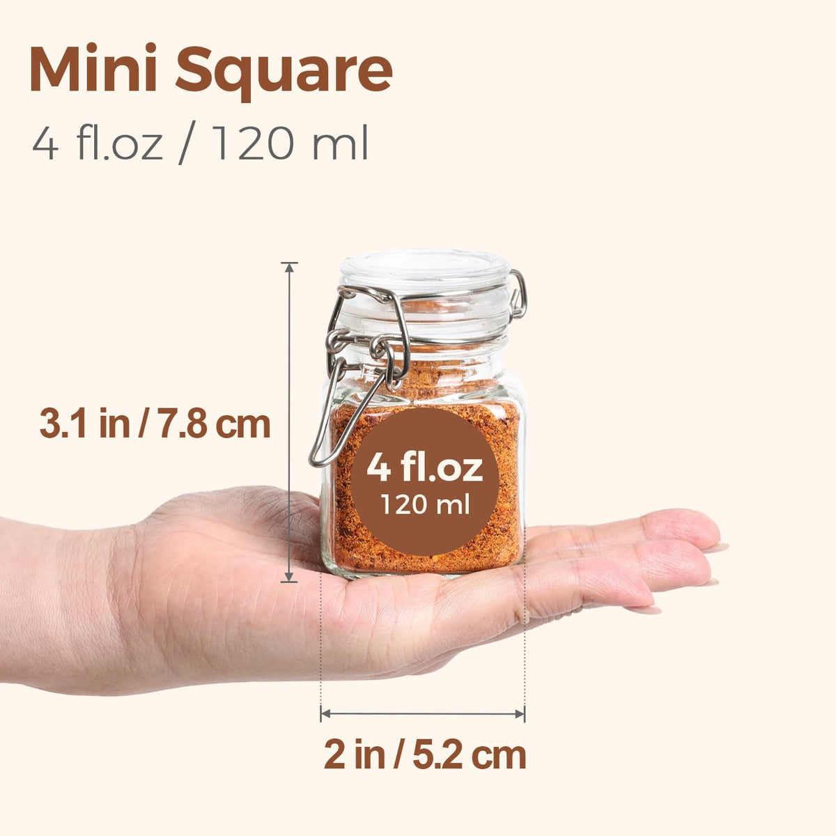 ComSaf Square Small Glass Spice Jars with Airtight Lids 4 oz 6 Pack Pantry