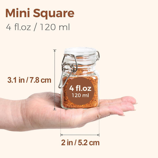 ComSaf Square Small Glass Spice Jars with Airtight Lids 4 oz 6 Pack Pantry
