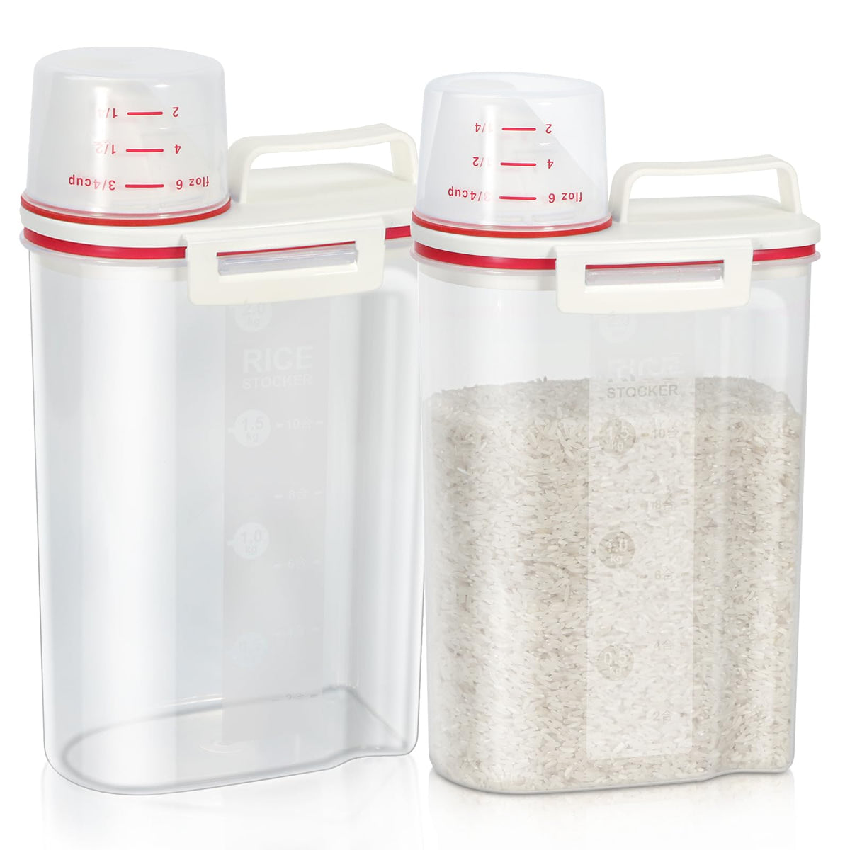 TBMax Rice Storage Container, Airtight Cereal Container Dispenser with Pourable Spout + Measuring Cup, BPA Free Plastic Storage Bin for Pantry Organization and Storage