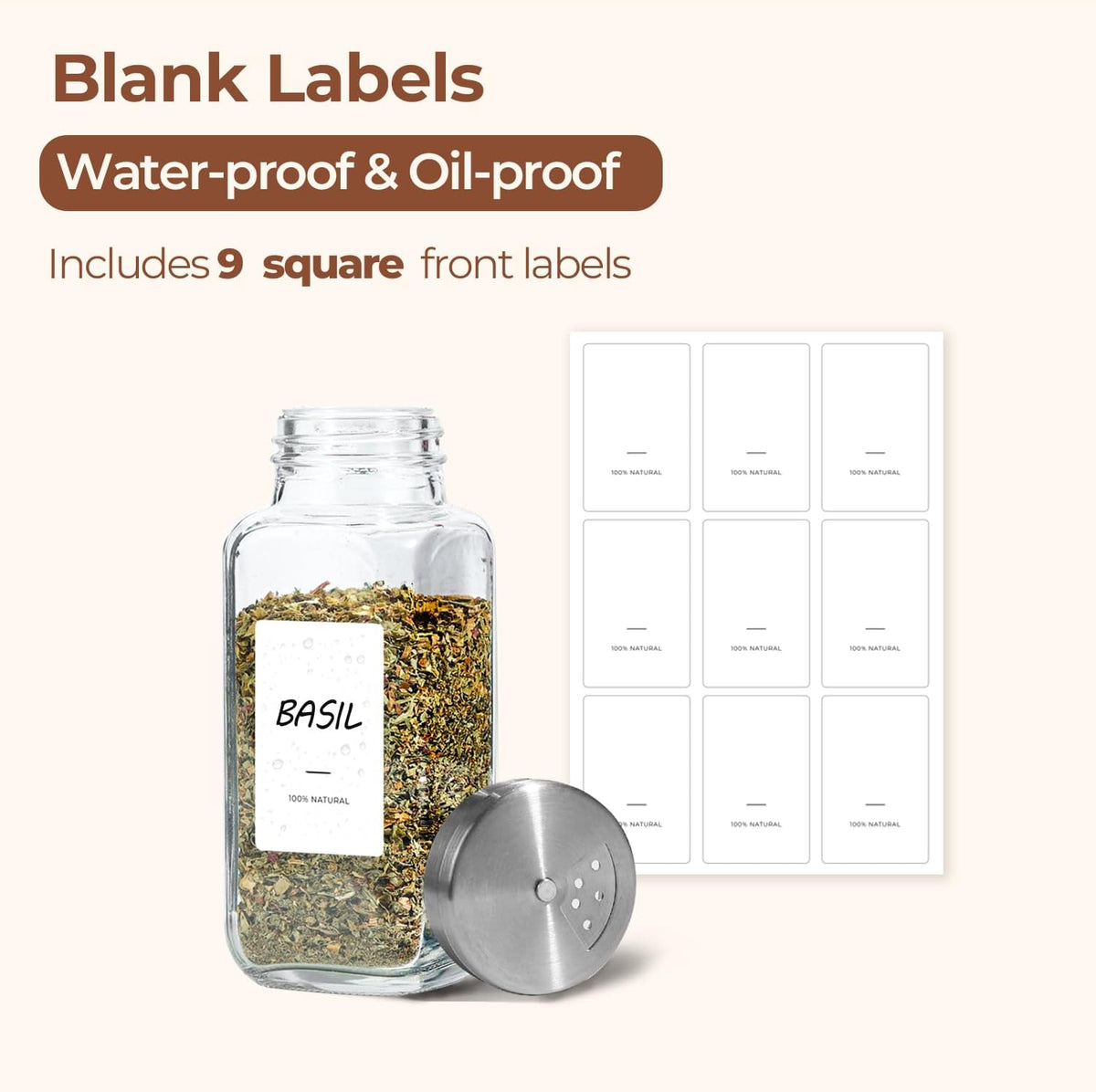 ComSaf Glass Spice Jars with Shaker Lids 8 oz 6 Pack Square
