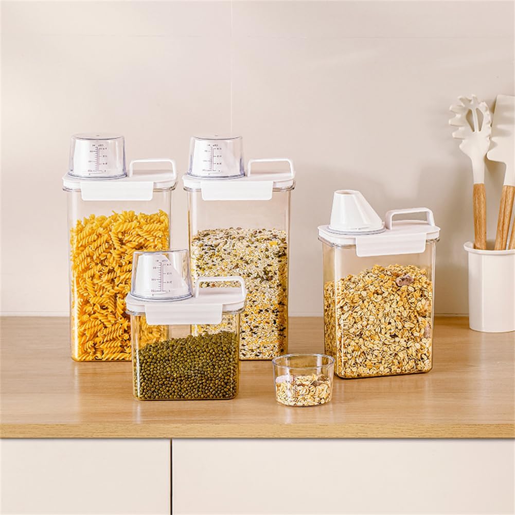 2Pcs Rice Dispenser Storage Containers, 1.1L Small Rice Bucket with Measuring Cup & Pour Spout, Kitchen Plastic Airtight Container for Cereal, Grain, Flour, Sugar, Oatmeal, Dry Pet Dog Food
