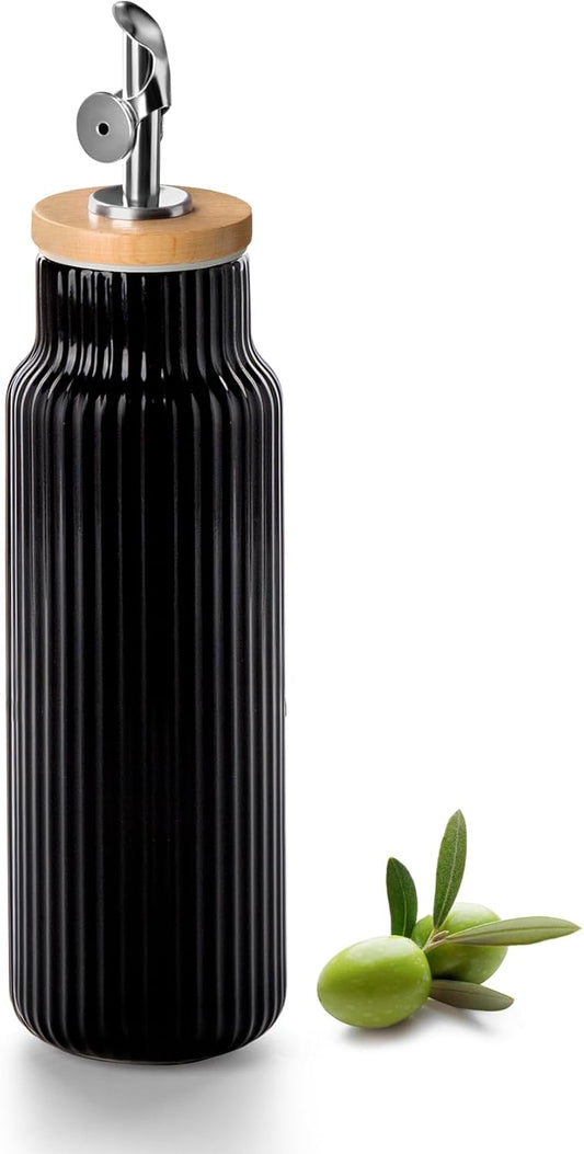 Nucookery Ceramic Olive Oil Dispenser Bottle for Kitchen, 14 oz Black