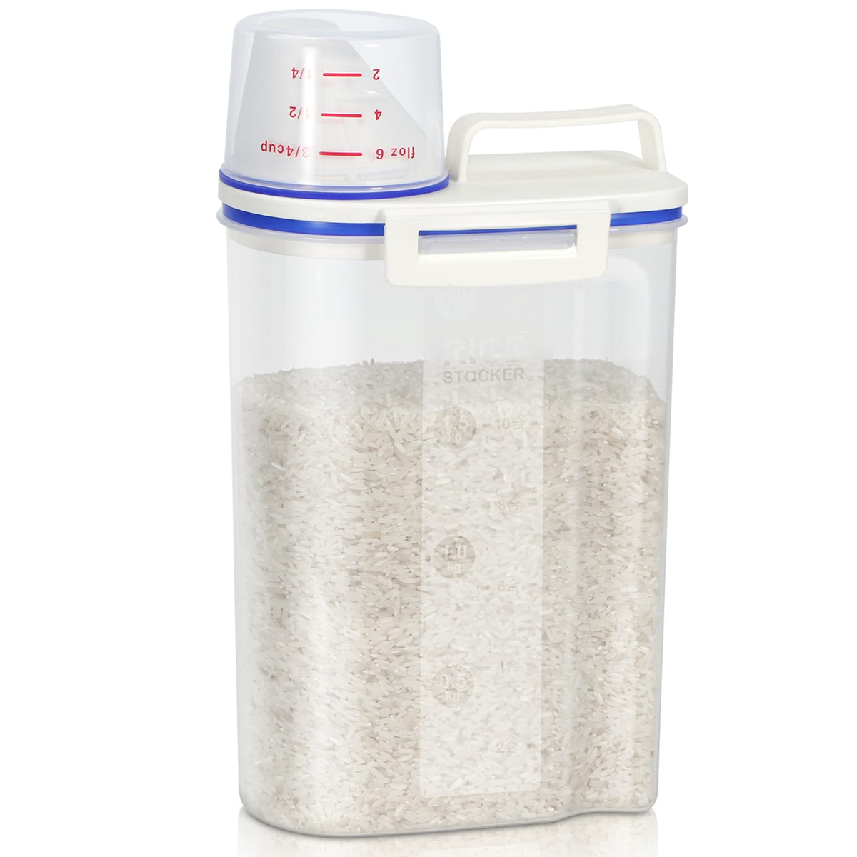 TBMax Rice Storage Container, Airtight Cereal Container Dispenser with Pourable Spout + Measuring Cup, BPA Free Plastic Storage Bin for Pantry Organization and Storage