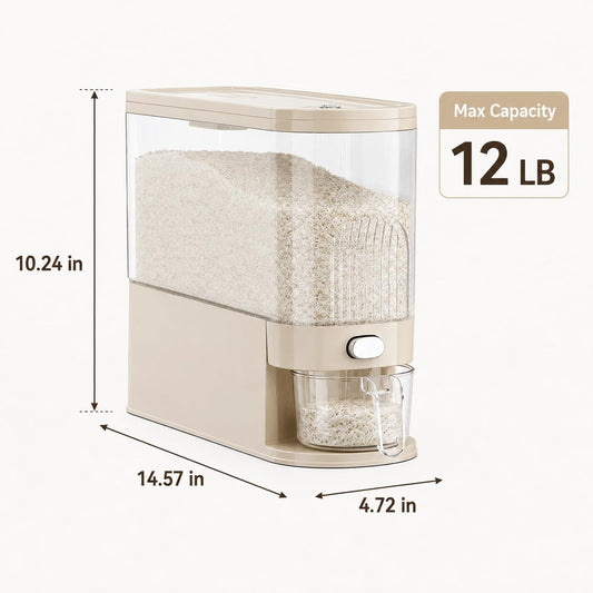 UFORU Rice Dispenser 12LB,Clear Rice Storage Container with Measuring Cup
