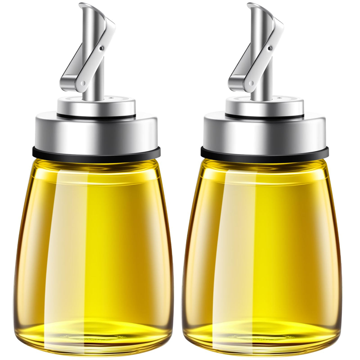 Glass Oil Dispenser Bottle with Stainless Steel Spout, Automatic Opening Lid, for Cooking Oil, Vinegar, Sauces, Syrup, 6OZ