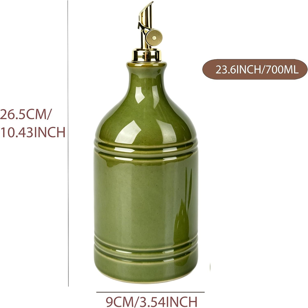 23.6Oz Green Ceramic Olive Oil Dispenser Bottle with Gold Gravity Spout