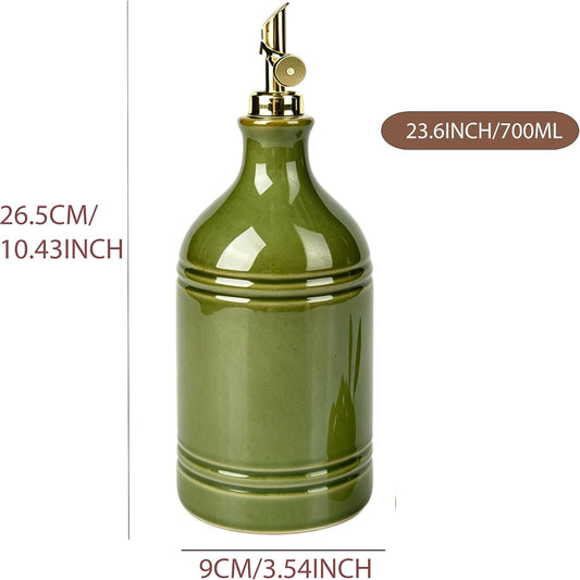 23.6Oz Green Ceramic Olive Oil Dispenser Bottle with Gold Gravity Spout