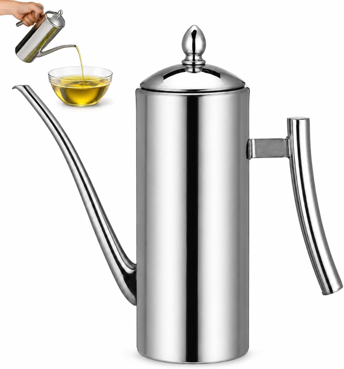 Cabilock 24oz/700ml Olive Oil Dispenser, Leakproof Sus304 Stainless Steel Vinegar Dispenser Bottle, Oil Can Container with Handle for Kitchen Restaurant Cooking Bbq Silver
