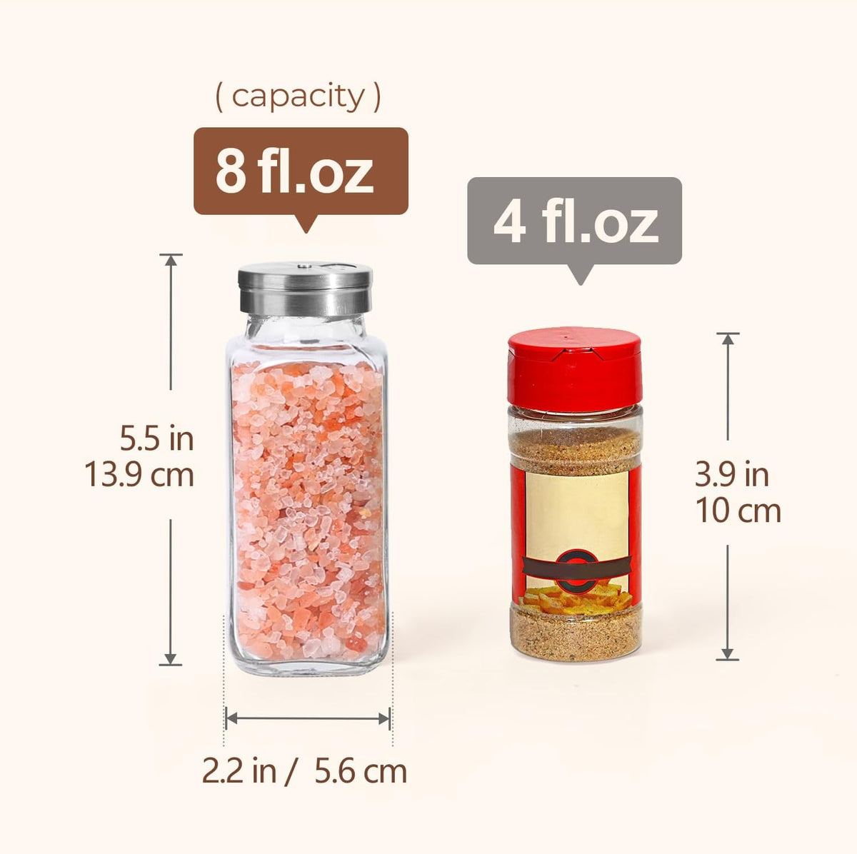 ComSaf Glass Spice Jars with Shaker Lids 8 oz 6 Pack Square