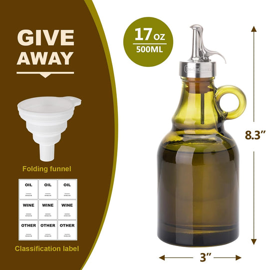 500ml Green Olive Oil Dispenser Bottle,17oz Glass Oil and Vinegar Cruet