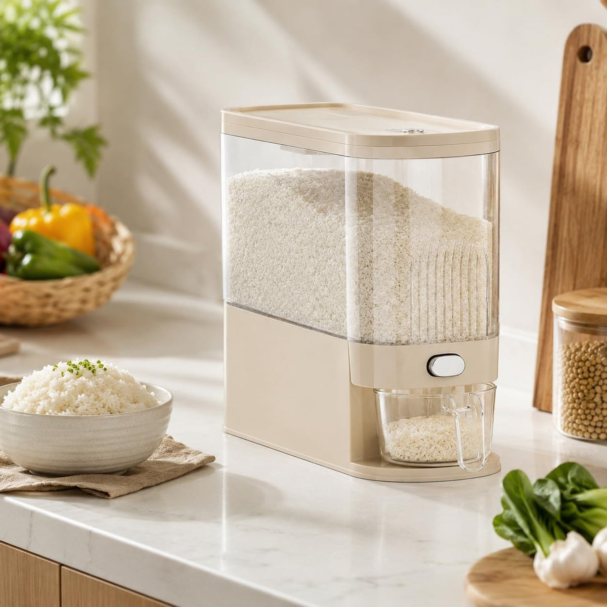 UFORU Rice Dispenser 12LB,Clear Rice Storage Container with Measuring Cup