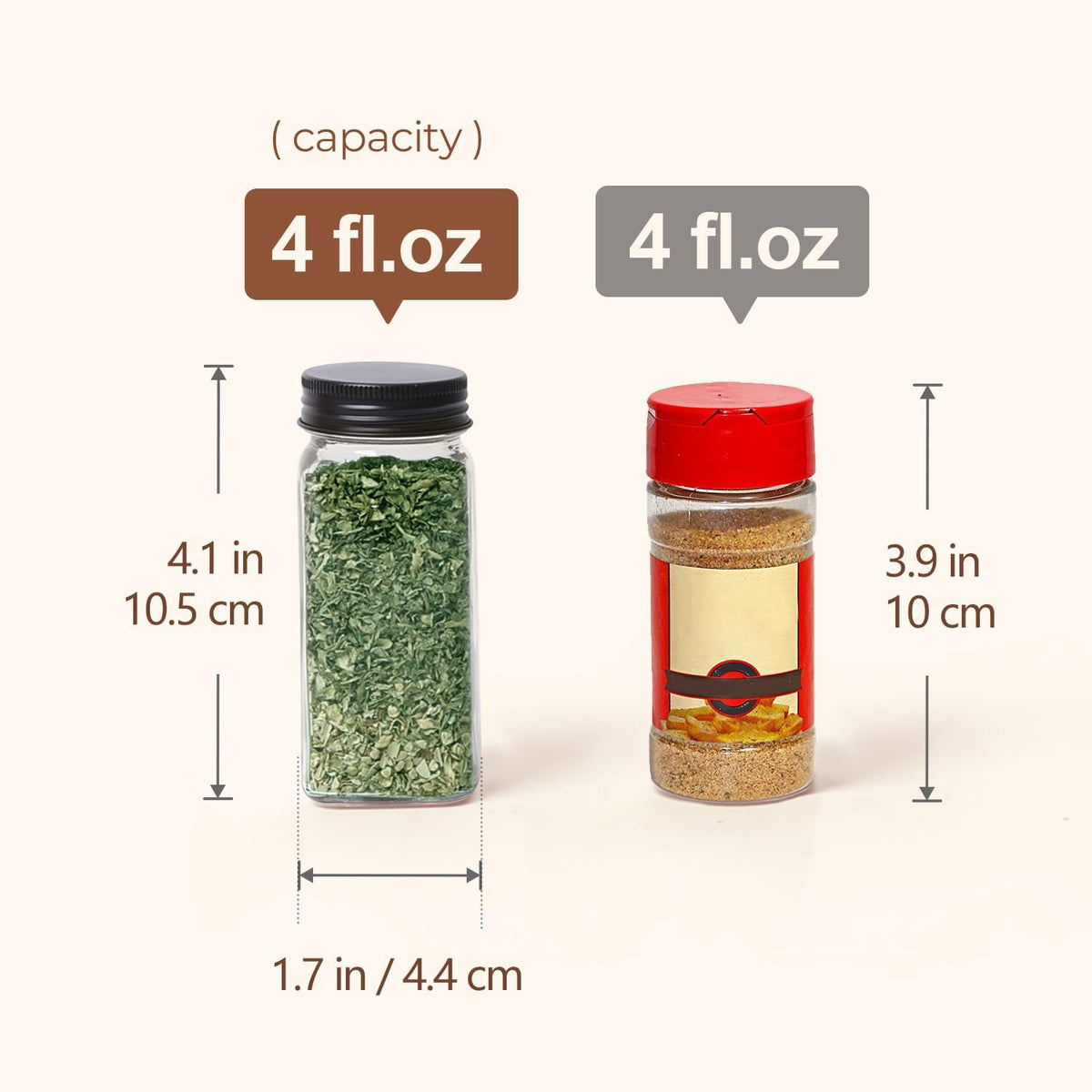 ComSaf Glass Spice Jars with Labels 4 oz 6 Pack Small Square