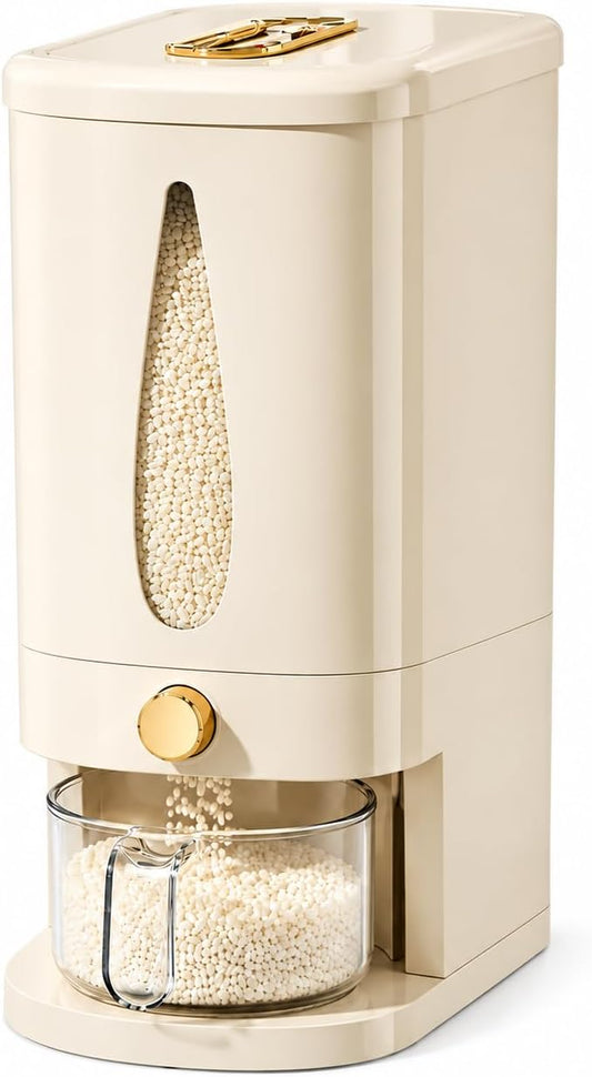 22lbs Rice Dispenser, Airtight Grain Storage Container with One-Touch