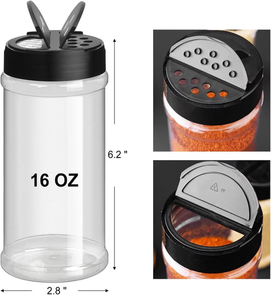 TUZAZO 16 Oz Large Spice Jars Plastic Seasoning Containers, 6 Pack