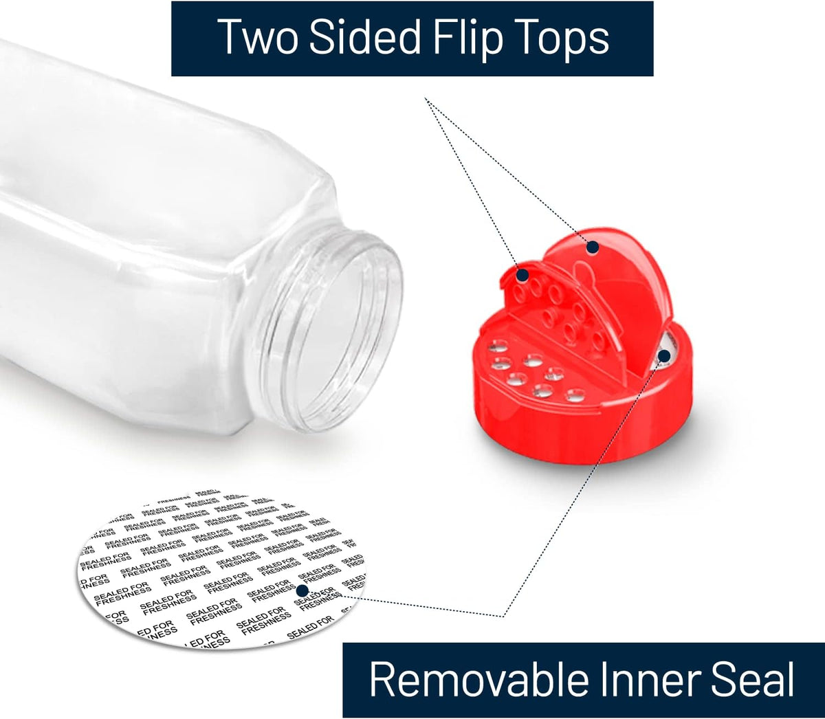 Plastic Spice Jars Bottle Containers with Red Cap, 32 Oz, 6 Pack