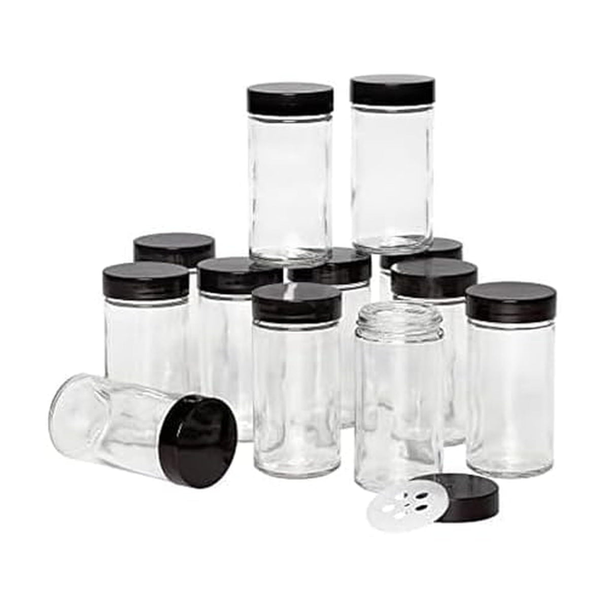 Kamenstein 12-Piece Empty Glass Spice Jar Set Stainless Steel Lids 3 oz