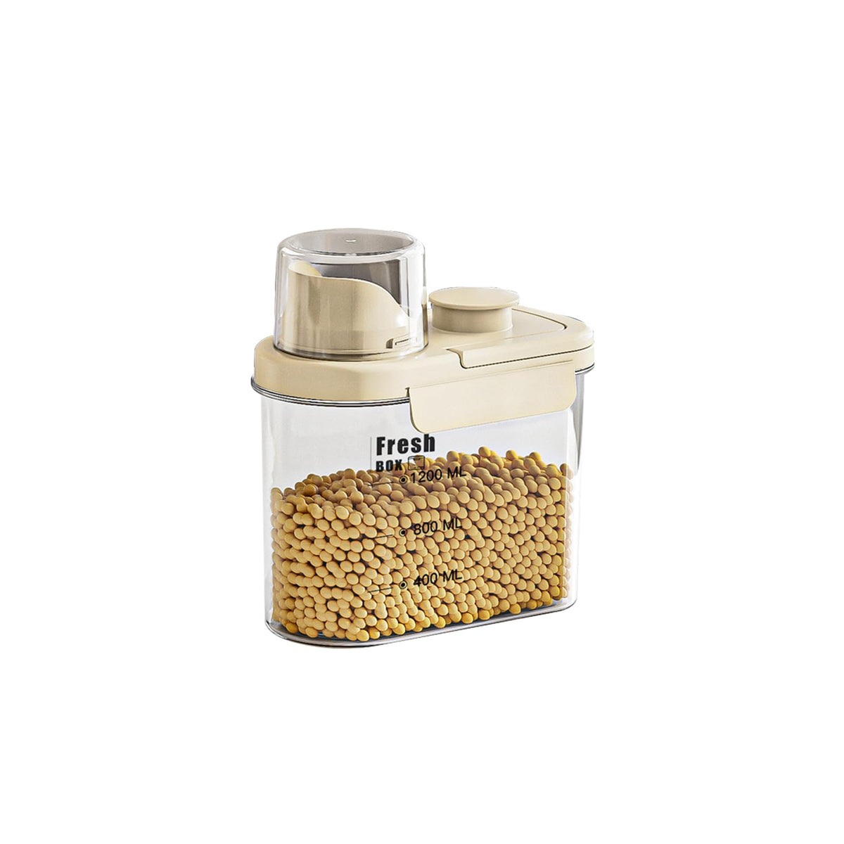 Airtight Rice Storage Container,with Pour Spout & Measuring Cup, BPA-Free - Transparent Dry Food Canister for Cereal, Flour, Pet Food, Oatmeal, Pantry Storage (Light Grass Green, 1600ml)