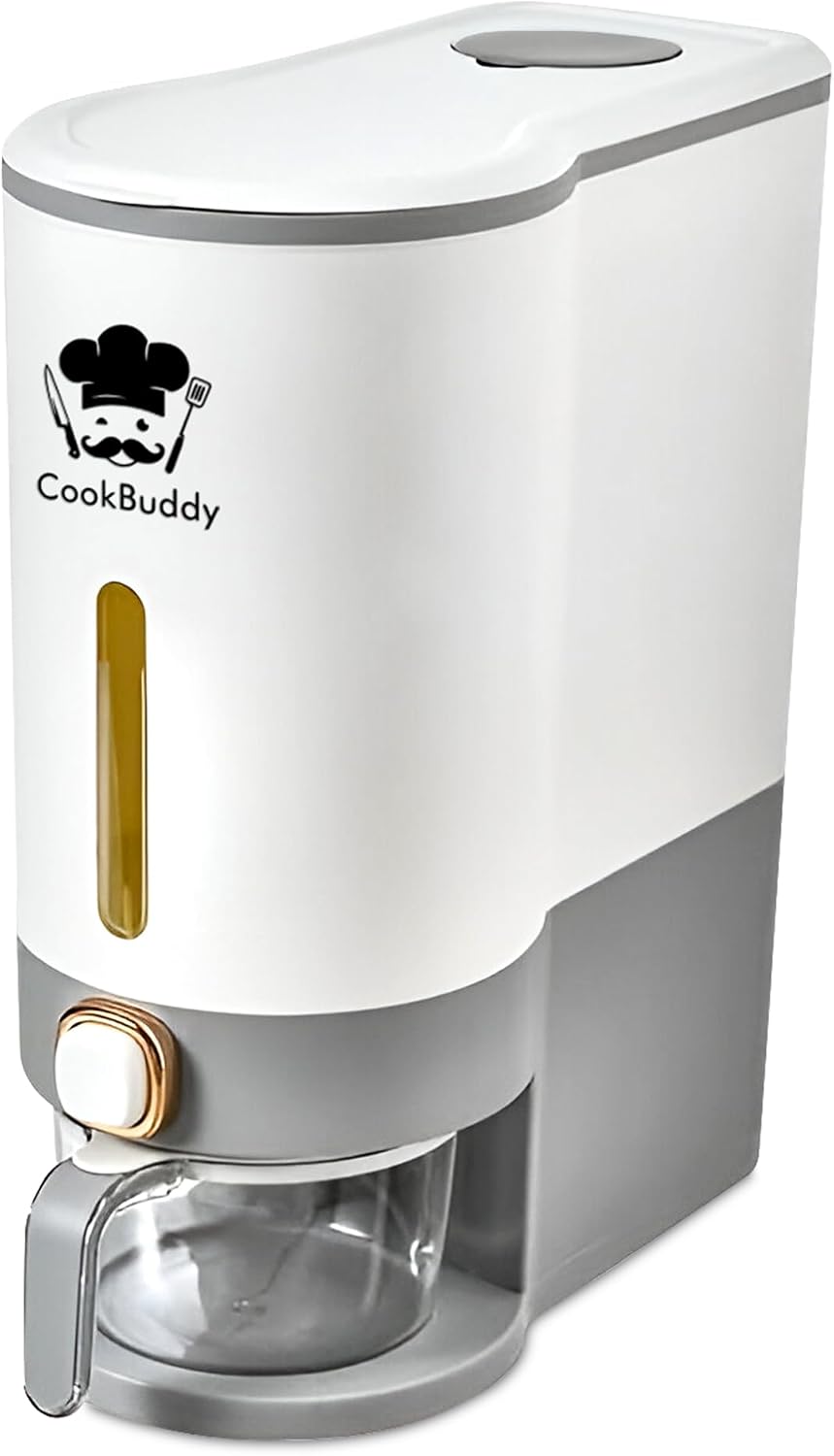 CookBuddy Rice Dispenser - 25 lb Airtight Rice Storage Container - Grain Dispenser