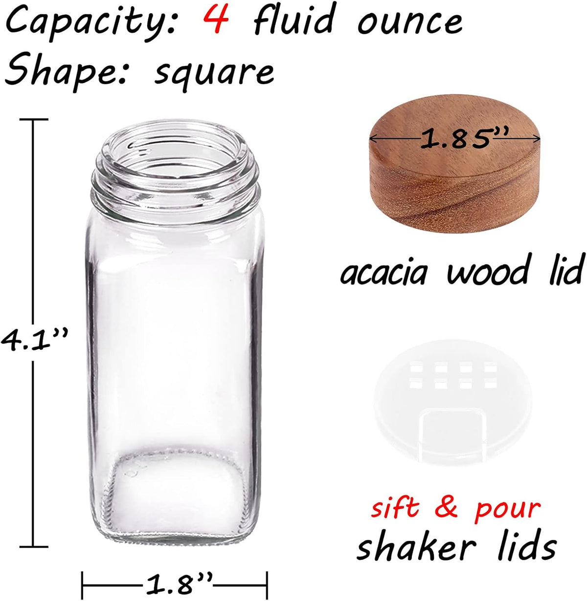Churboro Glass Spice Jars with Labels, 24 Pack 4 oz, Acacia Wood Lids