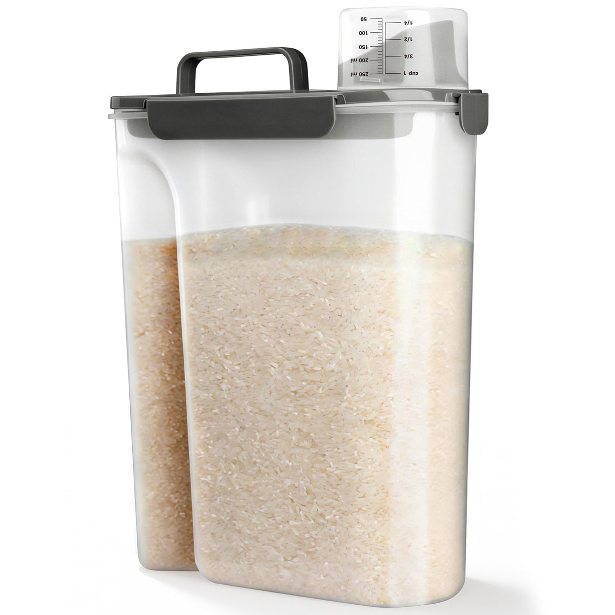 Viretec Rice Storage Container, 15 to 20lb Dry Food Airtight Dispenser, Pet Dog Cat Food Canister, BPA Free Clear Plastic Kitchen and Pantry Organization Bin for Oatmeal, Cereal, Pasta, Flour Grey