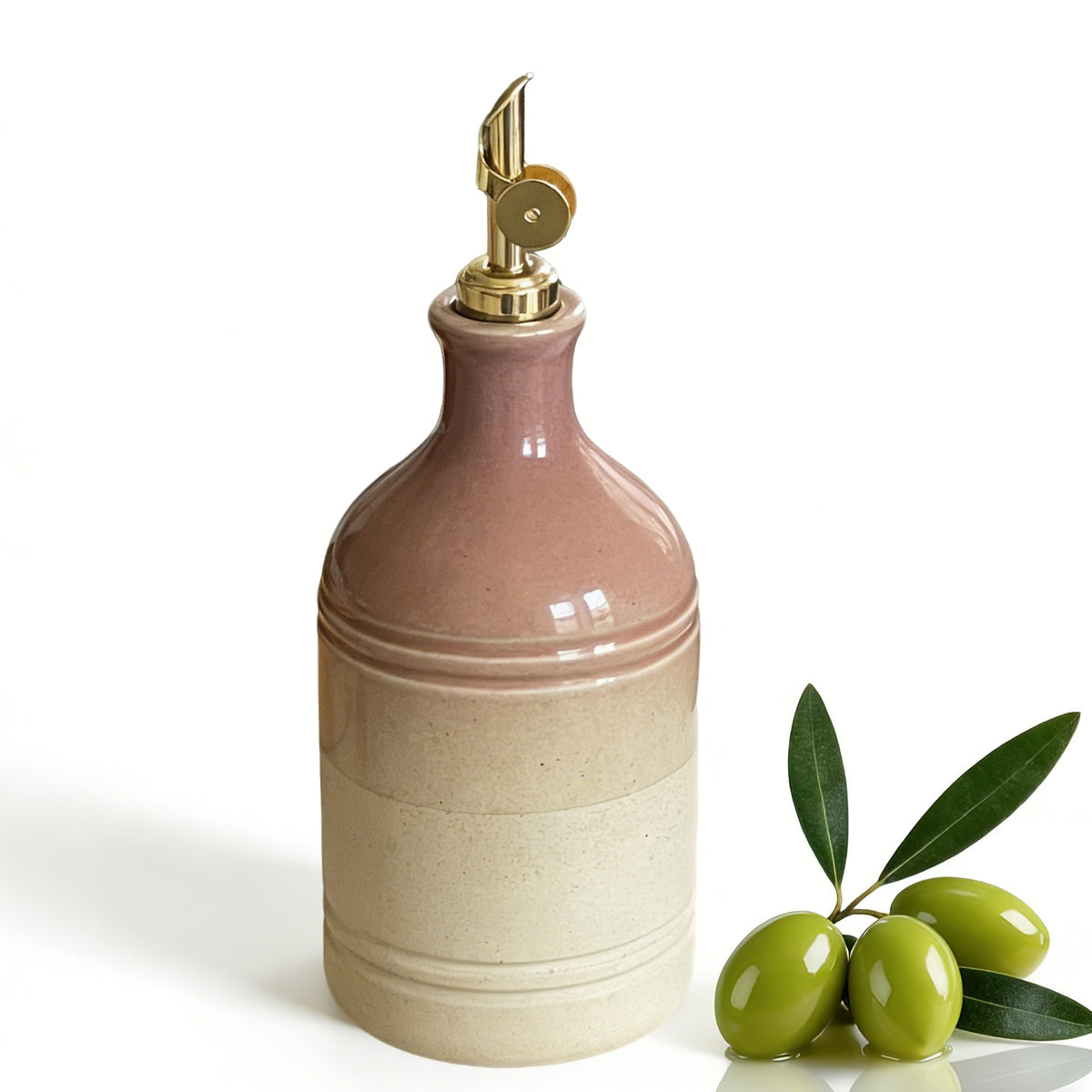 23.6Oz Green Ceramic Olive Oil Dispenser Bottle with Gold Gravity Spout