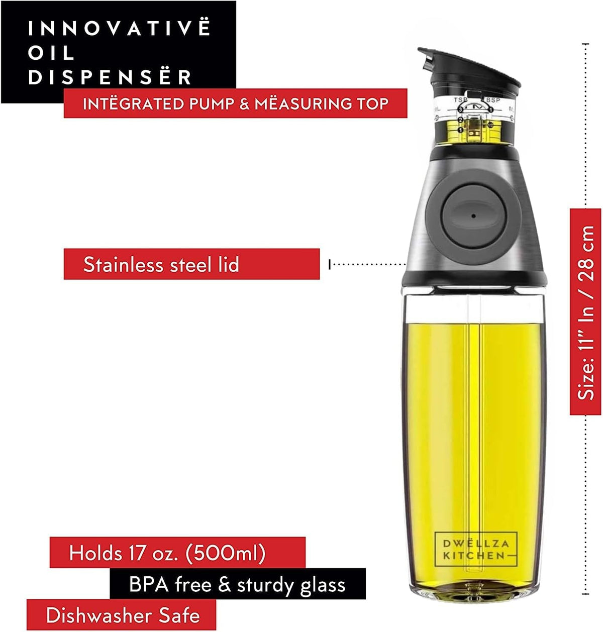 Olive Oil Dispenser Bottle For Kitchen 6 and 17 Oz