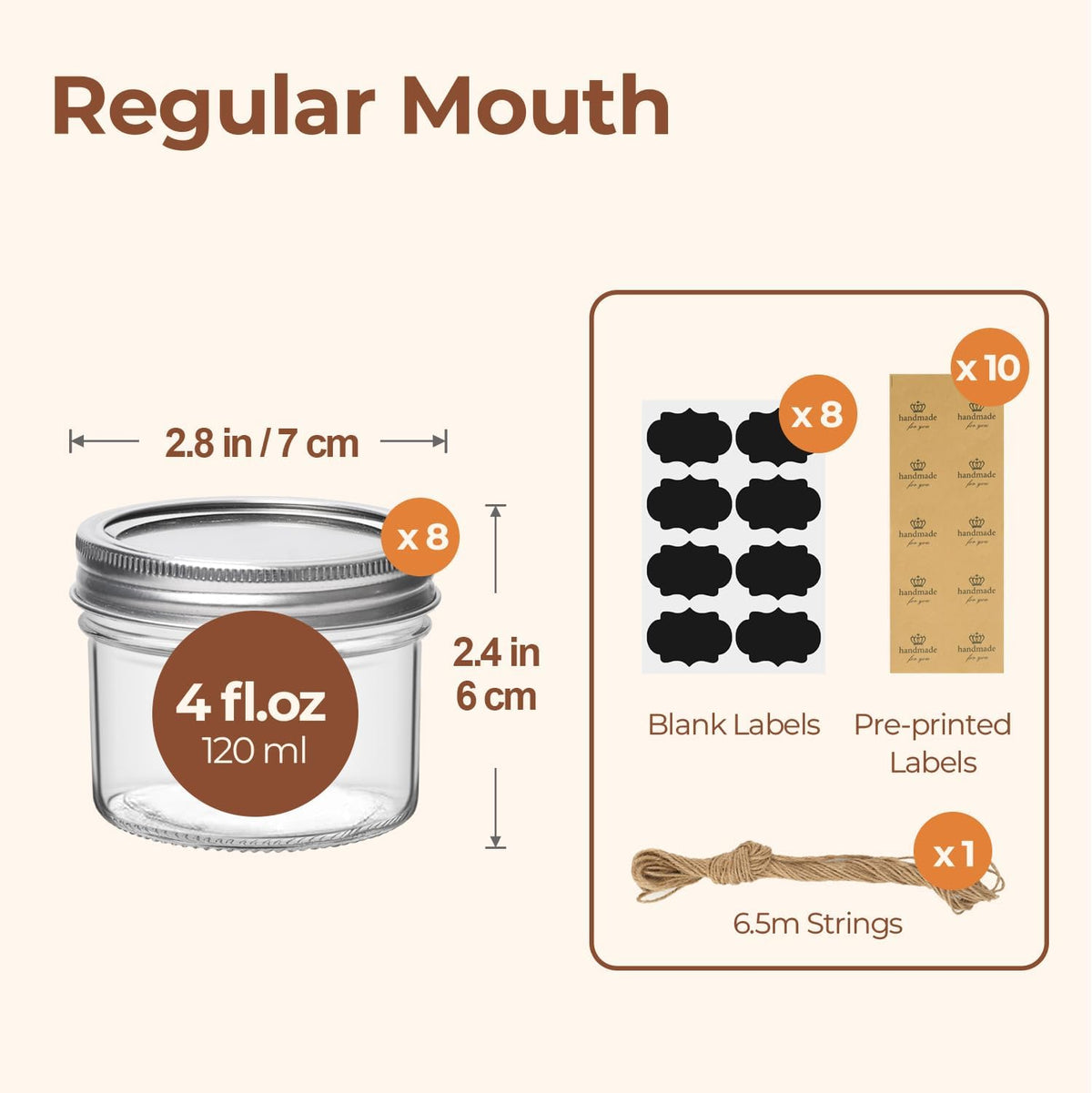 ComSaf Mini Mason Jars 4 oz, 8 Pack Regular Mouth Glass Jars with Lids