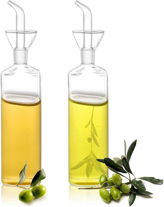 Yesland 2 Pack Olive Oil Bottle - 17 Oz Glass Oil Dispenser Vinegar Cruet - Oil Carafe Decanter with Spout for Kitchen, BBQ, Cooking, Syrup