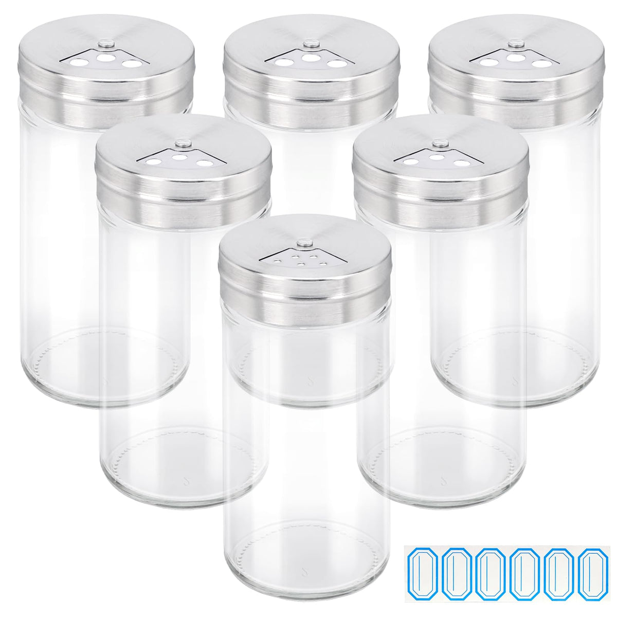Segarty Spice Jar with Shaker Lids, 3 Pack 6 oz Spice Jars with Adjustable Pour Large Holes for Herbs Grains, Empty Glass Spices Bottles Seasoning Containers Clear Salt Pepper Shakers