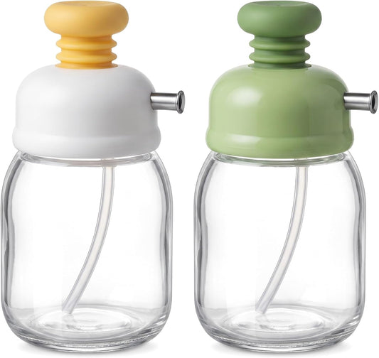 Glass Oil Dispenser Bottle 2 Pack, 100ml Press Pump Olive Oil Bottle