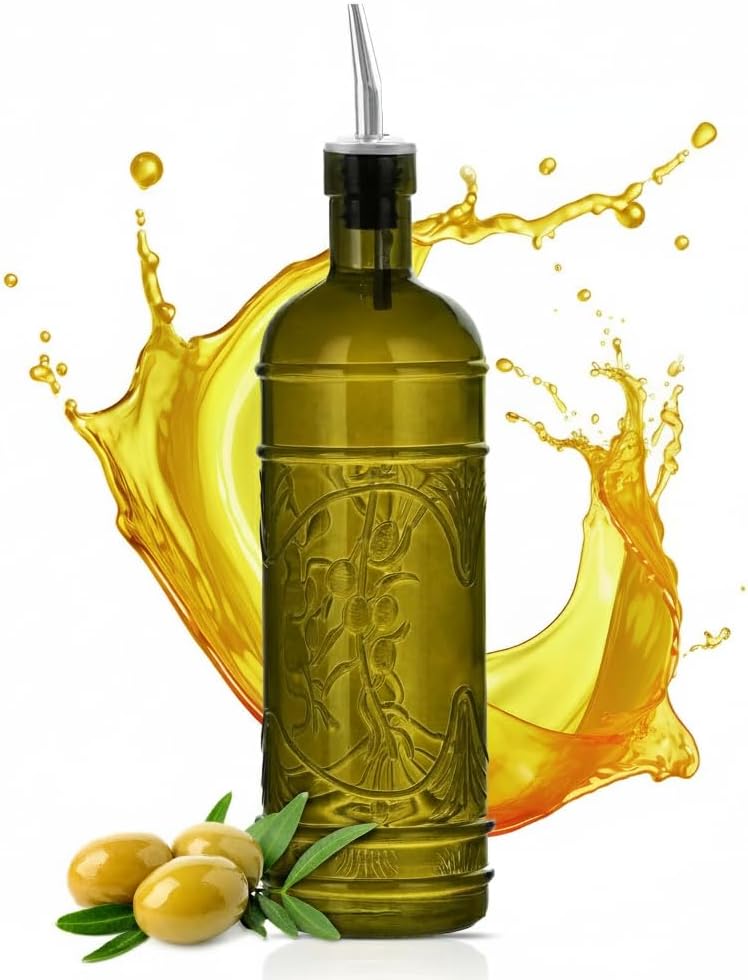 COURONNE CO. Olive Oil Dispenser Bottle with Pour Spouts, Vintage Green