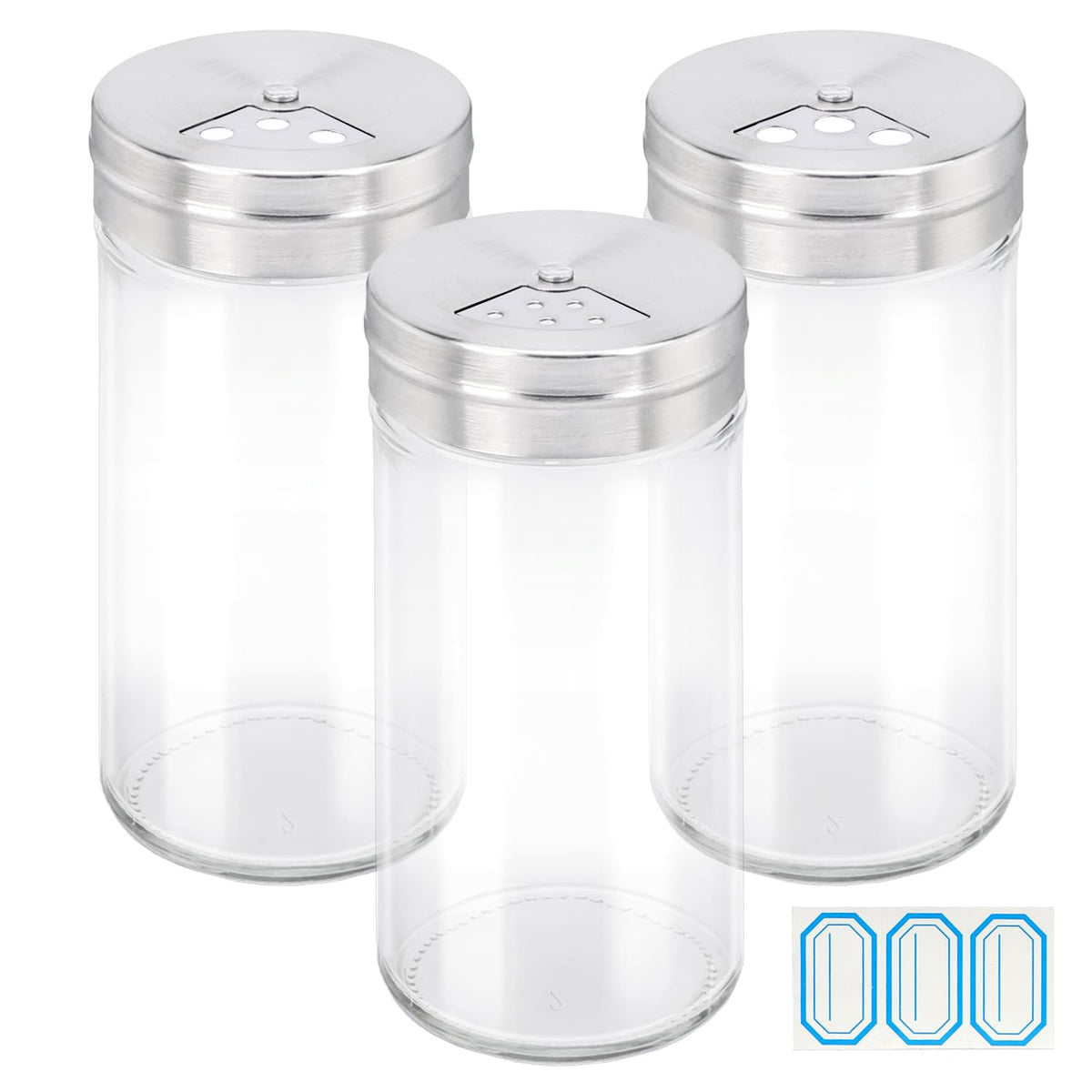 Segarty Spice Jar with Shaker Lids, 3 Pack 6 oz Spice Jars with Adjustable Pour Large Holes for Herbs Grains, Empty Glass Spices Bottles Seasoning Containers Clear Salt Pepper Shakers