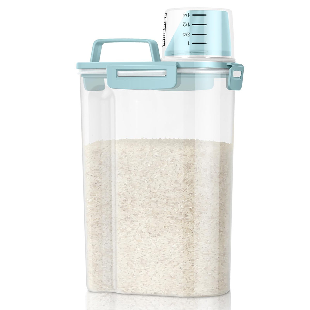 TBMax Rice Storage Container 3 to 5 Lbs - Small Pet Dog Cat Food Container Dispenser with Easy Pouring Spout & Cup, Portable Cereal Container for Small Spaces, Travel, or Daily Use -Beige